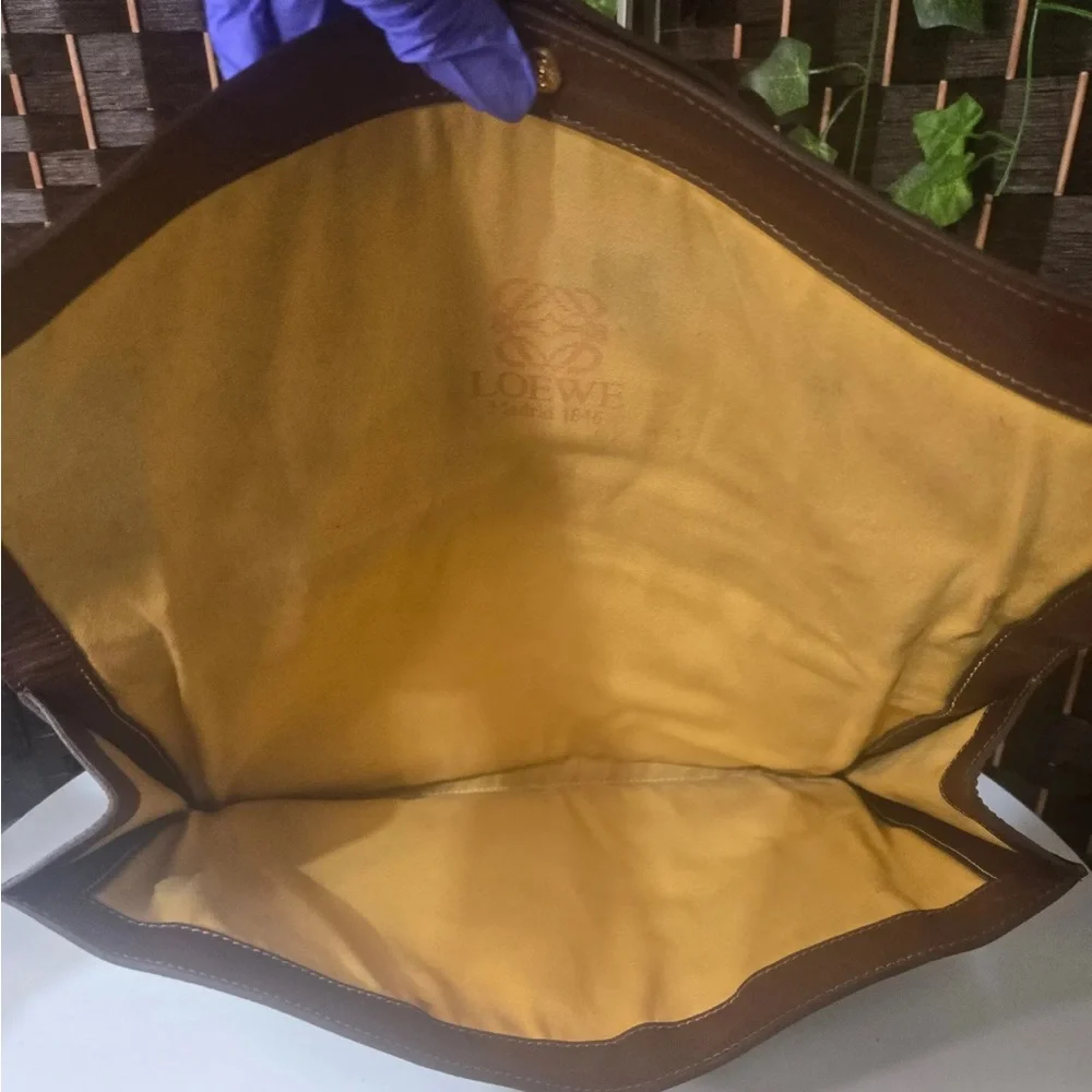 Loewe Brown and Green Leather Document Bag